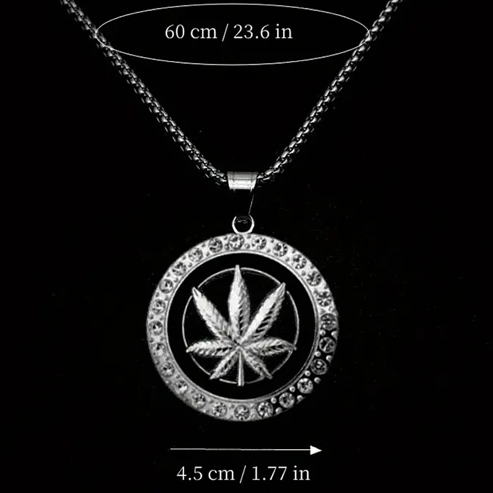 💖Men's Rhinestone Hollow Leaf Pendant Necklace
